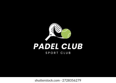 Plantilla del logo del pádel con una pelota que pasa a través de una raqueta. Es ideal para clubes, canchas, tiendas de pádel, ropa, etc.