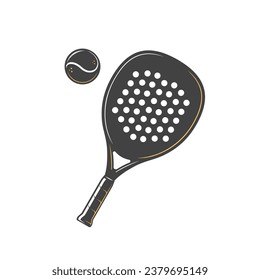 Padel, paddle racket and ball vector illustration isolated on white