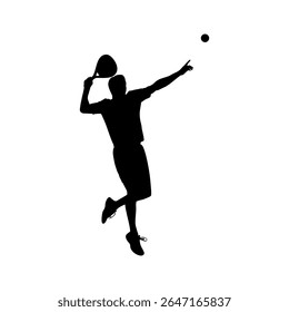 Jogador de padel servindo bola no meio da silhueta de ar, atleta masculino no salto esmagamento Pose Padel Racket Silhueta