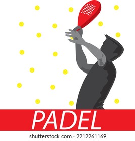 padel Player ,silhouette, paddle tennis with ball, man smashing with red racket