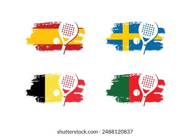 Padel racket with ball, padel with country, nation flag logo design vector