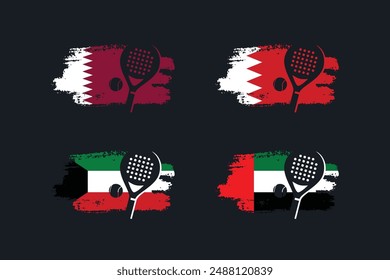 Padel racket with ball, padel with country, nation flag logo design vector