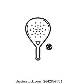 Raquete de Padel e imagem de vetor de bola, Vetor de Ícone de tênis de sela de esporte, Ícone de Padel Vetor de símbolo preto e branco.