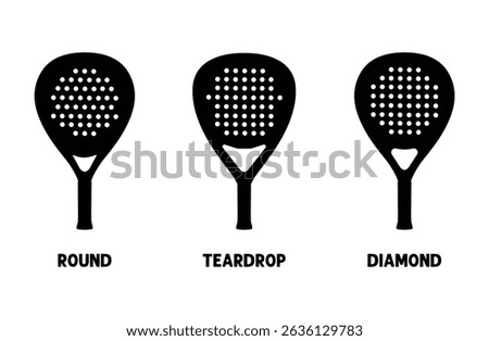 Padel racket shapes set. Padel tennis sports racket silhouettes.