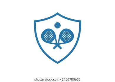Padel racket with shield icon logo vector design illustration