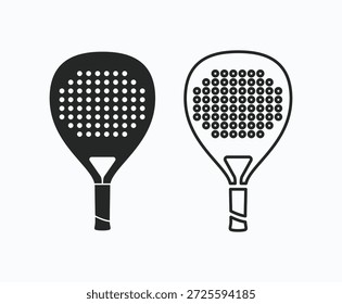 La silueta de la raqueta del pádel, puede utilizar para el pictograma, el logotipo, los App, la Noticias del deporte, el Sitio web, el icono, el símbolo, la muestra, o el elemento gráfico del diseño. Padel Paddel lineal y sólido conjunto de Ilustración vectorial. Concepto de tenis