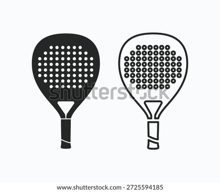 Padel Racket Silhouette, can use for Pictogram, Logo, Apps, Sport News, Website, Icon, Symbol, Sign, or Graphic Deign Element. Padel Paddel linear and solid set Vector Illustration. Tennis concept