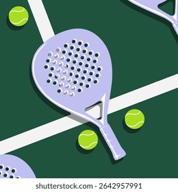 Padel Racket e Tennis ball se aproximam na ilustração vetor pop art quadra. Bola de Padel.