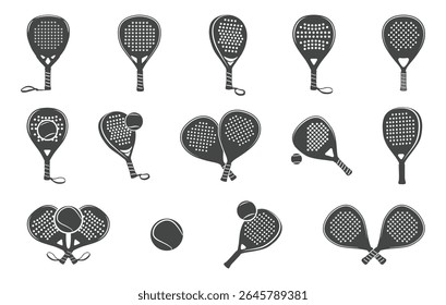 Padel Racket Vetor, Rackets de Padel cruzados vetores, Paddle Tennis Silhouette, Padel Racket Ball Silhouette.