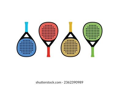 padel rackets colorful set design vector