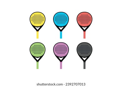 padel rackets colorful set design vector