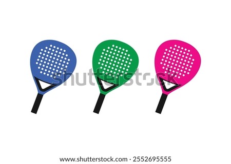 padel rackets colorful set design vector