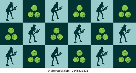 fundo padrão de padel sport. silhueta do jogador, raquete e bola.