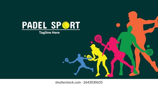 padel sport poster template design. athlete silhouette, ball and racket. banner and announcement.