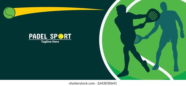 padel sport poster template design. athlete silhouette, ball and racket. banner and announcement.