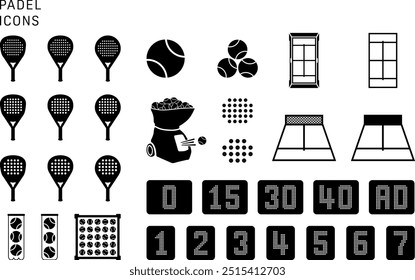 Padel tennis icons black vector sheet