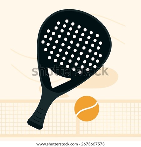 Padel tennis. Minimal flat vector of padel racket and ball. Clean isolated composition, perfect for sport icons, design elements, infographics and game related visual