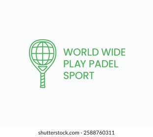 Padel tennis modern logo design. Padel racket with world symbol logo icon line art outline vector graphic design illustration