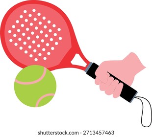 Raqueta de tenis de pádel e ilustración plana de la bola