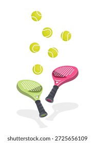 Diseño de raqueta de pádel y Vector de pelota. Ilustración vectorial realista moderna del tenis del pádel aislada en el fondo blanco