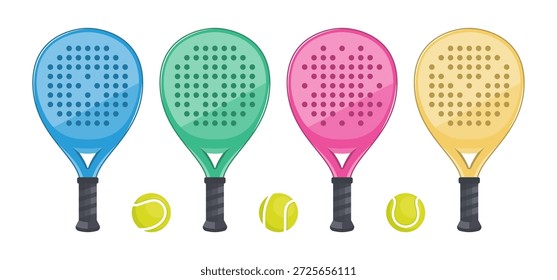 Diseño de raqueta de pádel y Vector de pelota. Ilustración vectorial realista moderna del tenis del pádel aislada en el fondo blanco
