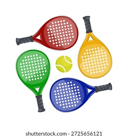 Diseño de raqueta de pádel y Vector de pelota. Ilustración vectorial realista moderna del tenis del pádel aislada en el fondo blanco