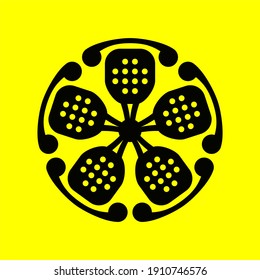 Padel tennis racket logo template with geometric pentagonal japanese kamon illustration in flat design monogram symbol
