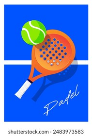 torneo de pádel, raqueta de pádel, pelota de pádel, cancha azul, artículos de juego de pádel, Imagen de Vector en blanco y azul. póster, Anuncio, volante, insignia