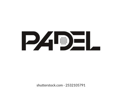 Logotipo de tipografia de padel, raquete de padel e vetor de design de logotipo de bola