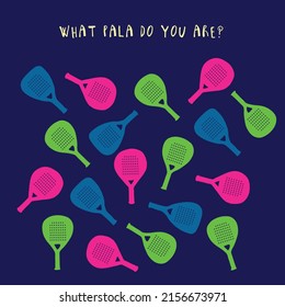 Padel Vector Rackets Set : Different Shapes. Drop, Diamond, Round Padel Racket. Hand Drawn Funny Pattern