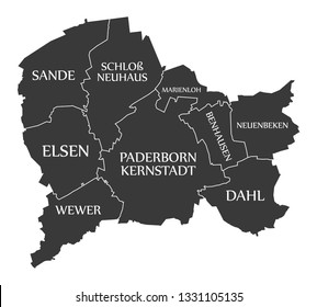 Paderborn City Map Germany DE labelled black illustration