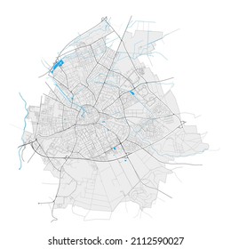 Paderborn, North Rhine-Westphalia, Germany high resolution vector map with city boundaries and editable paths. White outlines for main roads. Many detailed paths. Blue shapes and lines for water.