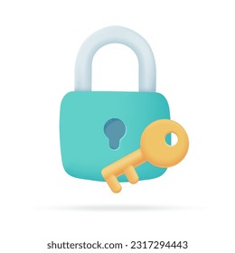 Icono de Padlock 3D. Concepto de seguridad. Contraseña. Protección del dinero de los ladrones. 3.ª ilustración