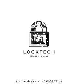 Padlock abstract technology lines logo icon sign symbol design concept. Vector illustration
