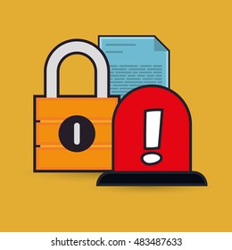 Padlock and alarm. Cyber security system and media theme. Colorful design. Vector illustration