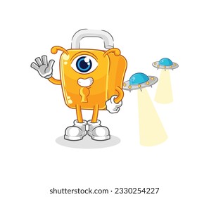 the padlock alien cartoon mascot vector
