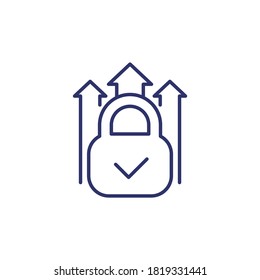 padlock and arrows line icon on white