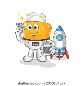 the padlock astronaut waving character. cartoon mascot vector