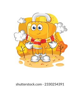 the padlock in the autumn. cartoon mascot vector