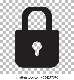 Padlock. Black lock icon on a transparent background. Vector illustration