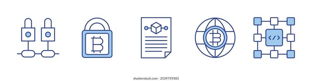 padlock, blockchain, world, block. icon vector illustration. Line Duotone style. Editable stroke.