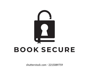 padlock and book logo icon. security education concept vector design