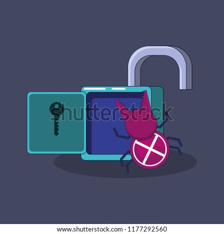padlock with bug cyber atack