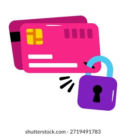 Candado con tarjeta, icono de tarjeta de cajero automático seguro