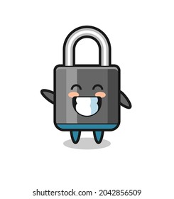 padlock cartoon character doing wave hand gesture , cute style design for t shirt, sticker, logo element