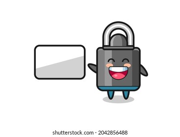 padlock cartoon illustration doing a presentation , cute style design for t shirt, sticker, logo element