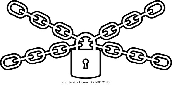 Ícone de cadeia de cadeado de bloqueio e símbolos de segurança, grupo de ilustrações vetoriais de linha, adicionar segurança, proteção, seguro e conceito de privacidade, estilo preto
