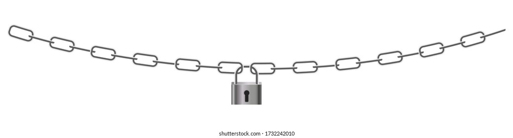 Padlock and chain isolated on white background. Concept of protection of information, property, inaccessibility. Symbol security design. Vector isolated realistic illustration