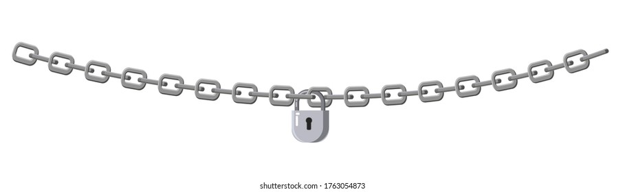Padlock and chain isolated on white background. Concept of protection of information, property, inaccessibility. Symbol security design. Vector isolated illustration