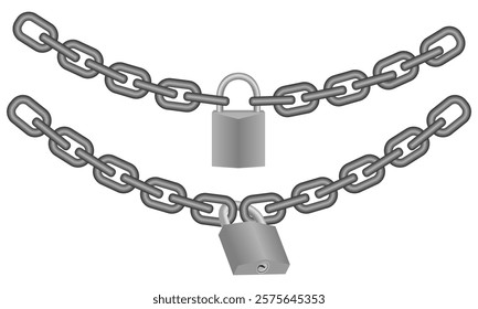 padlock and chain set vector illustration isolated on white background.